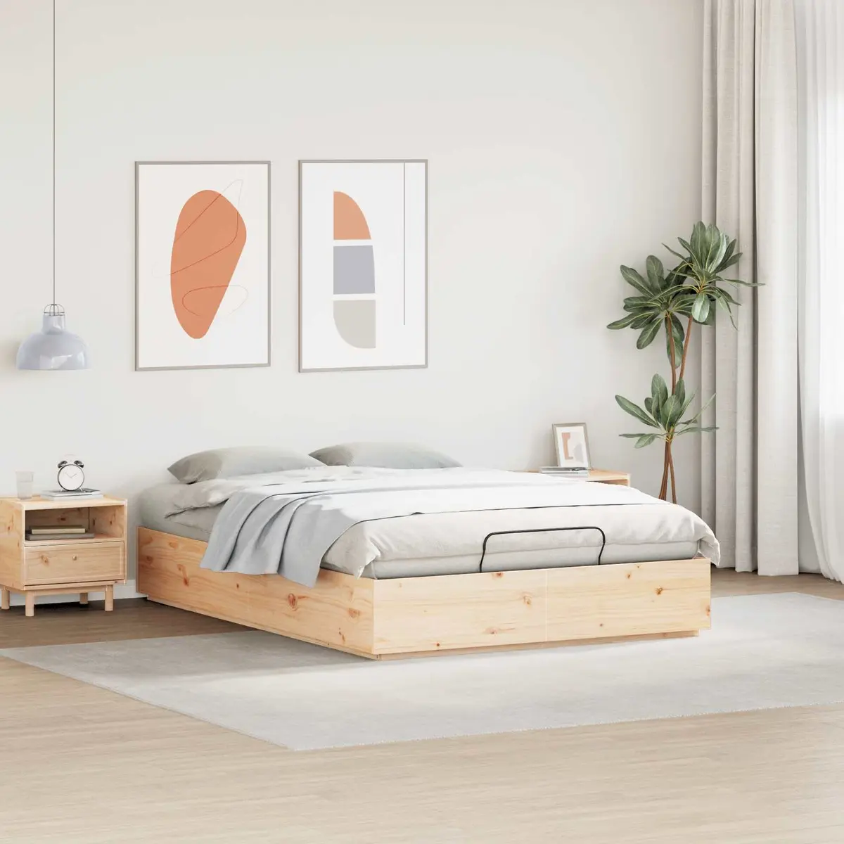 Ottoman Bed Frame with Storage Brown 150 x 200 cm Solid Pine Wood