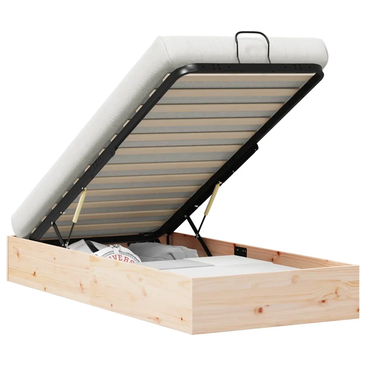 Ottoman Bed Frame Natural Wood 90 x 190 cm Gas Lift-up Modern