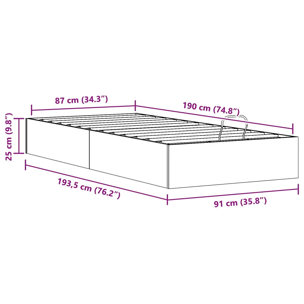 Ottoman Bed Frame Natural Wood 90 x 190 cm Gas Lift-up Modern