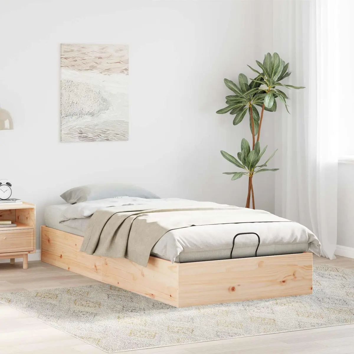 Ottoman Bed Frame Natural Wood 90 x 190 cm Gas Lift-up Modern