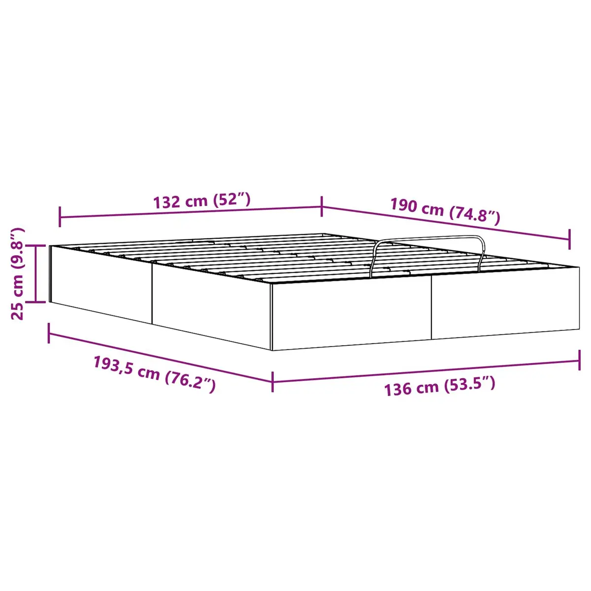 Ottoman Bed Frame Gas Lift Modern 135 x 190 cm Solid Pine Wood