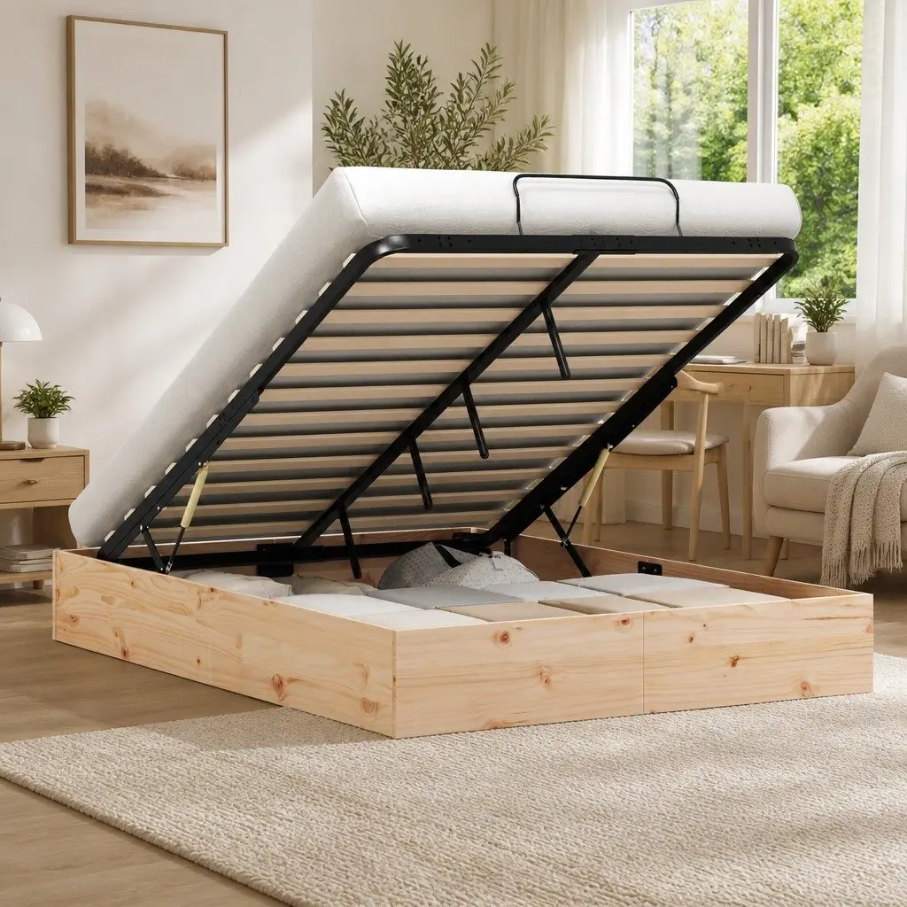 Ottoman Bed Frame Modern Brown 150 x 200 cm Solid Pine Wood