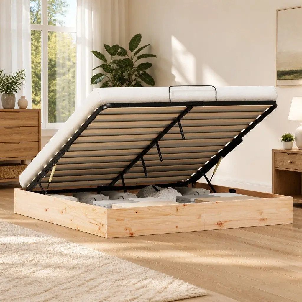 Ottoman Bed Frame Gas Lift 180 x 200 cm Modern Solid Pine Wood Brown