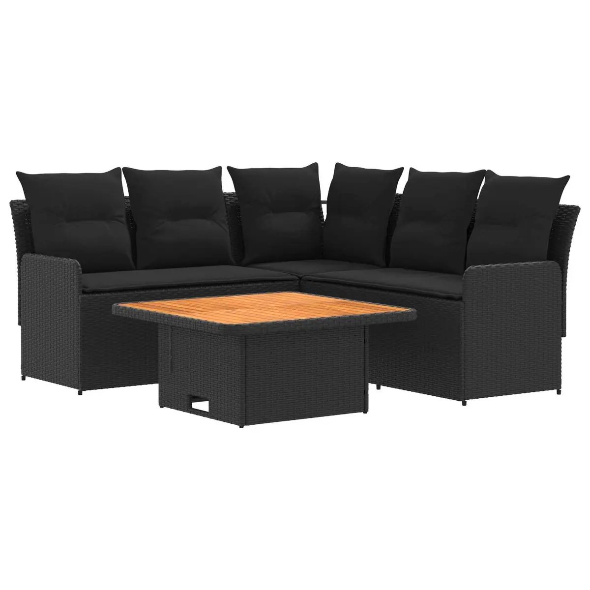4 Piece PE Rattan Furniture Set Black Acacia Wood Powder Coated Steel Indoor Outdoor Patio Lounge Sofa