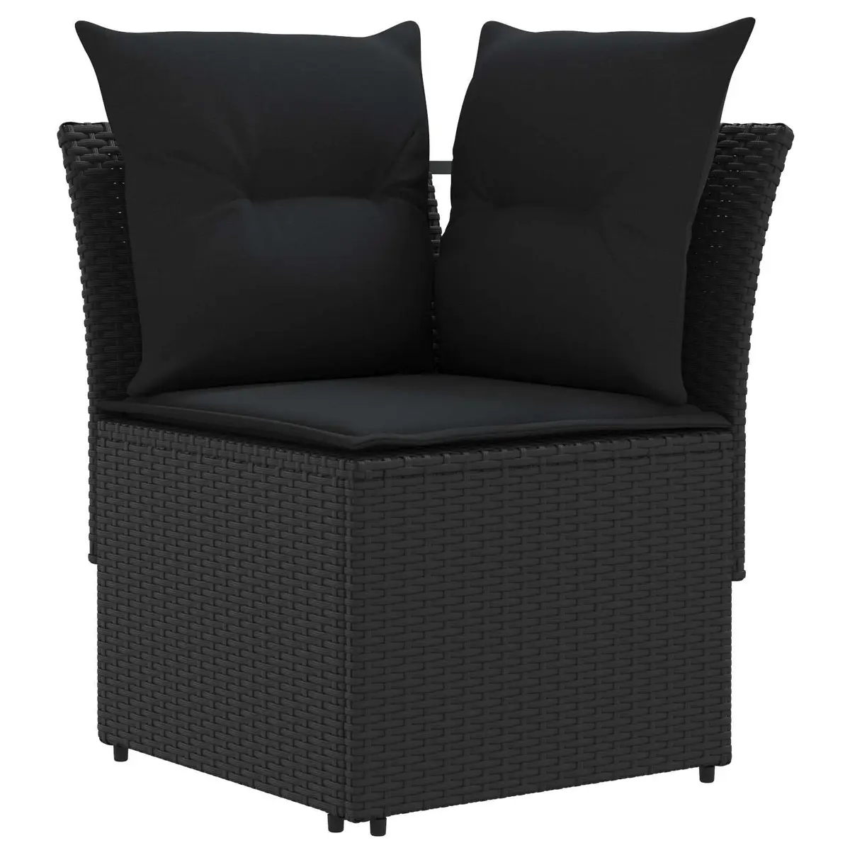 4 Piece PE Rattan Furniture Set Black Acacia Wood Powder Coated Steel Indoor Outdoor Patio Lounge Sofa