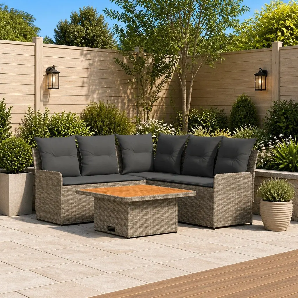 Outdoor Furniture Set Grey Rattan 4 Piece Patio Lounge Sofa with Cushions