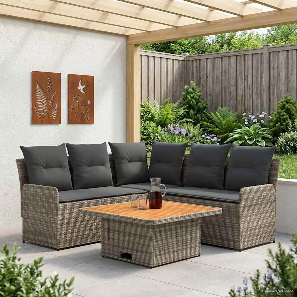 Outdoor Furniture Set Grey Rattan 4 Piece Patio Lounge Sofa with Cushions