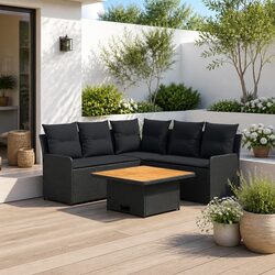 6-Piece Black PE Rattan Outdoor Garden Furniture Set