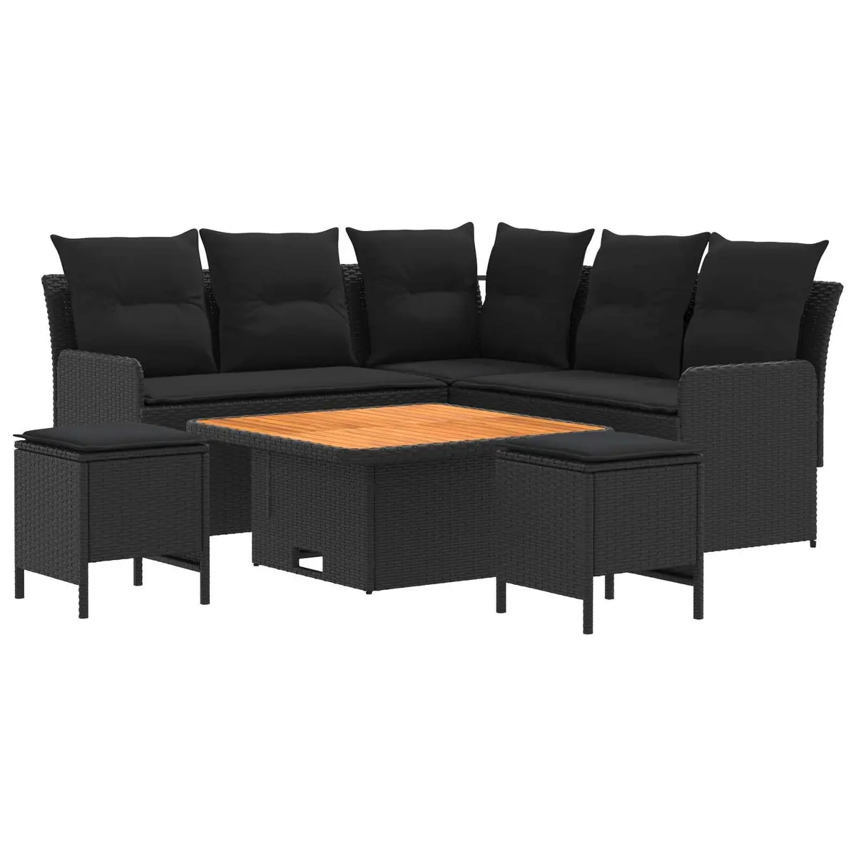 Outdoor Garden Furniture Set Black PE Rattan 6 Piece Patio Lounge with Cushions