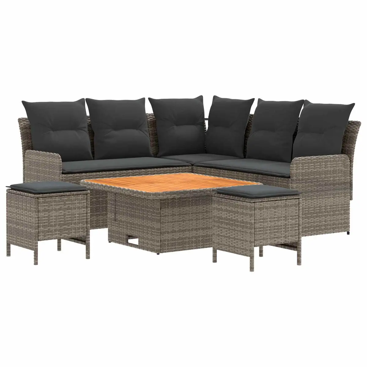 PE Rattan Furniture Set Grey 6 Pieces Outdoor Indoor Patio Lounge with Cushions