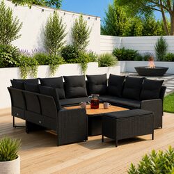 7-Piece Black PE Rattan Outdoor Garden Furniture Set