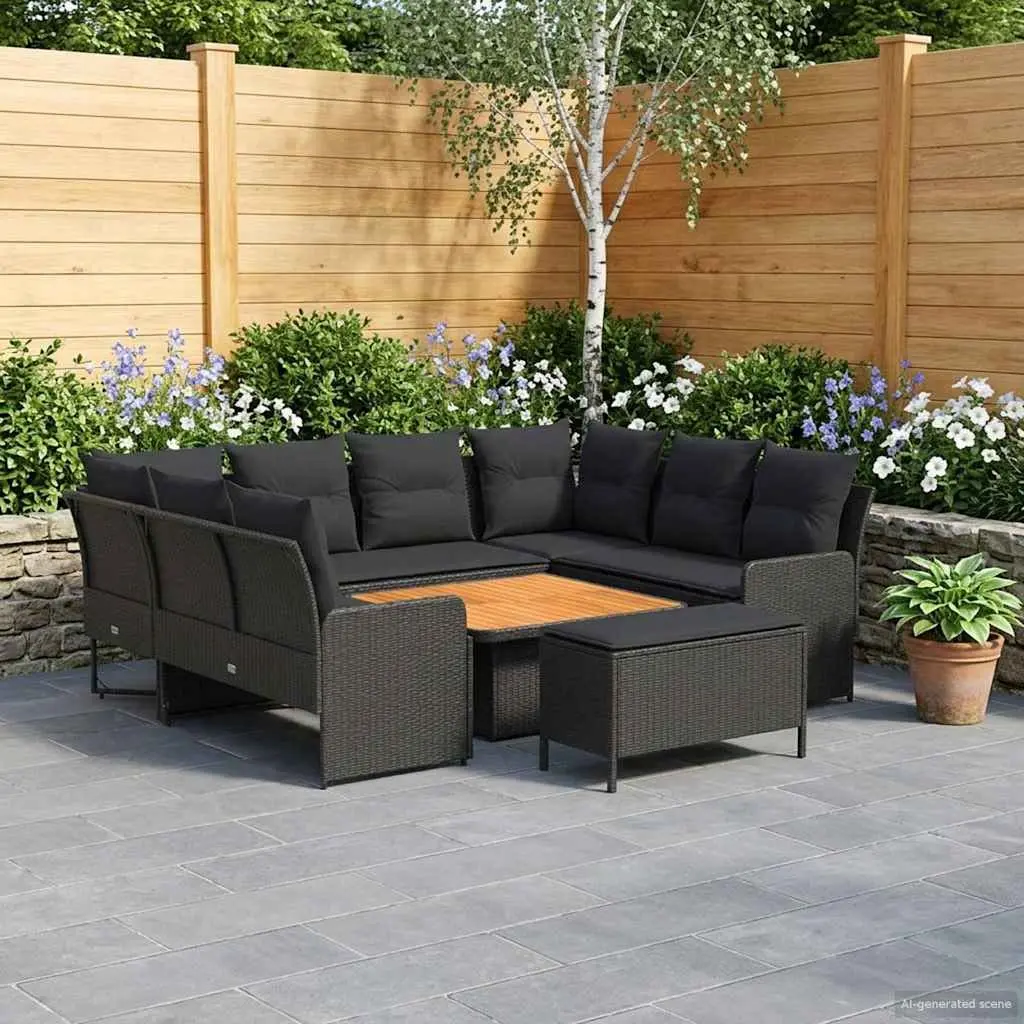 Outdoor Garden Furniture Set Black PE Rattan 7 Piece Patio Lounge Sofa Chair