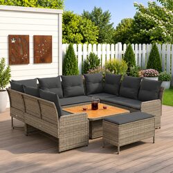 7 Piece Grey PE Rattan Sofa Set with Cushions for All Spaces
