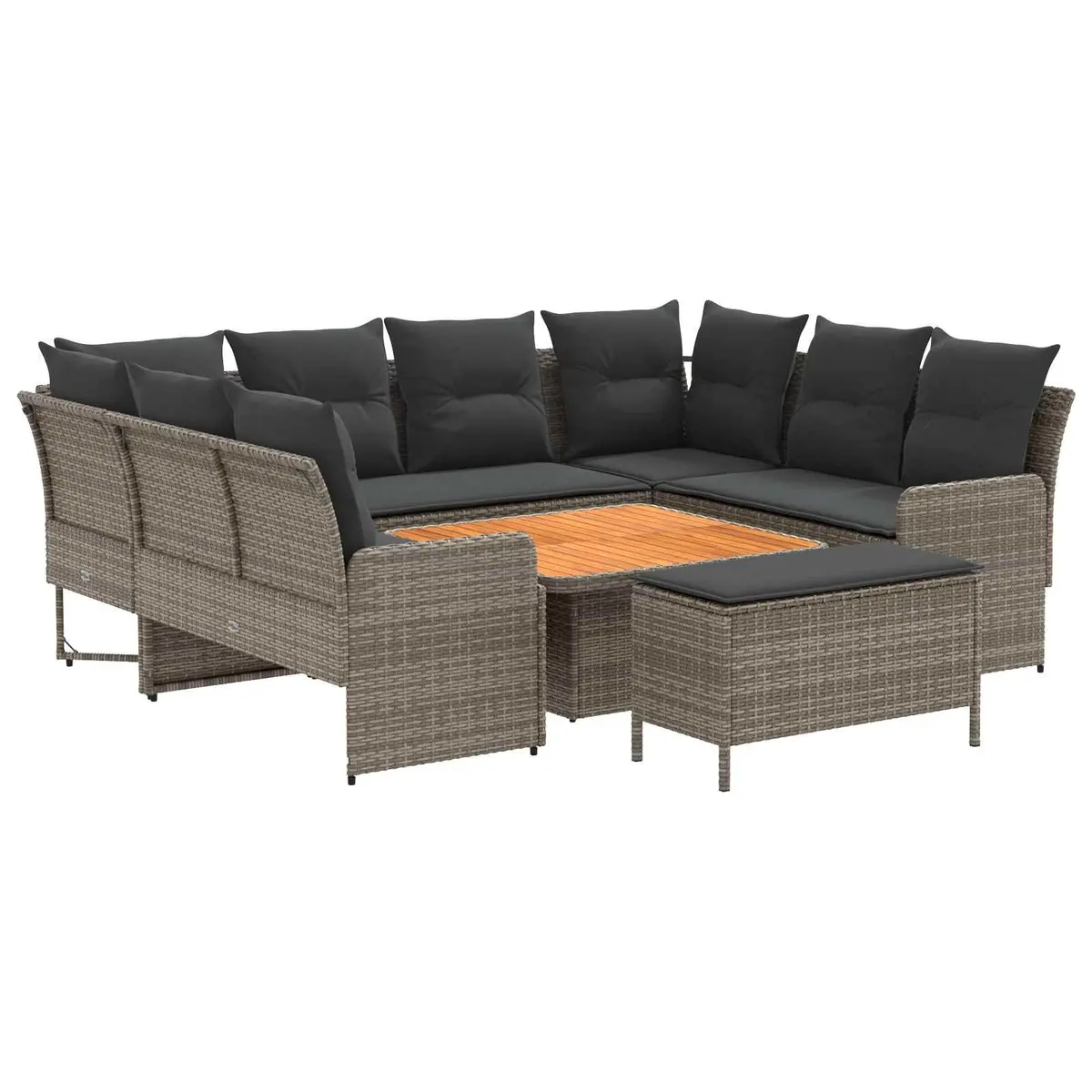7 Piece Grey PE Rattan Sofa Set with Cushions for Indoor and Outdoor Use