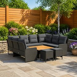 8-Piece Patio Lounge Sofa Set with Cushions in Rattan
