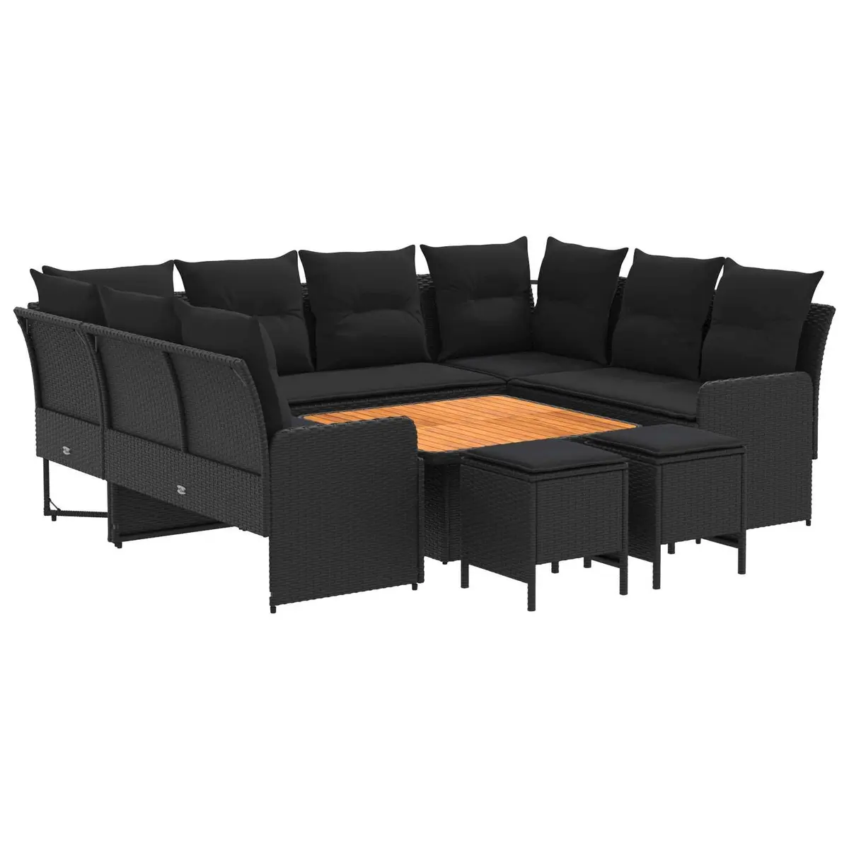 Outdoor Furniture Set Modern 8 Piece Patio Lounge Sofa Rattan PE Rattan Acacia Wood