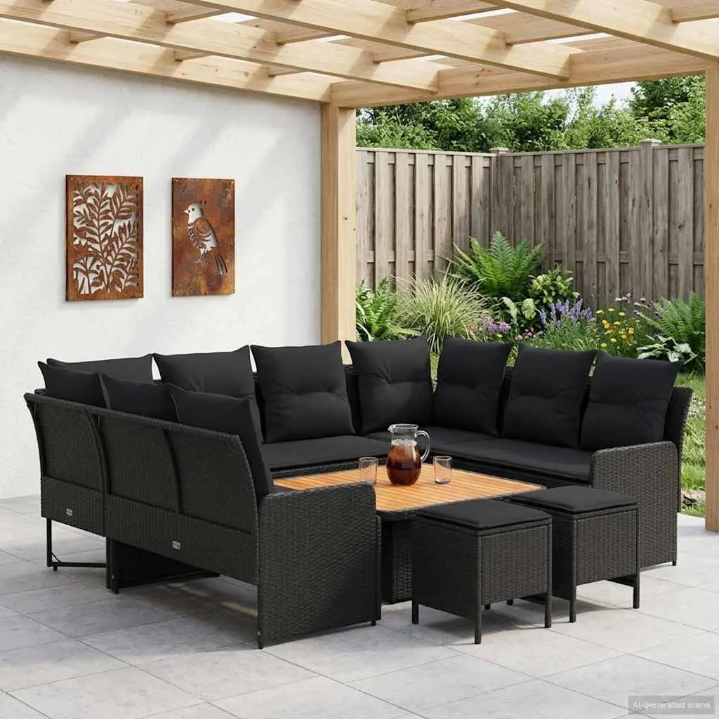 Outdoor Furniture Set Modern 8 Piece Patio Lounge Sofa Rattan PE Rattan Acacia Wood