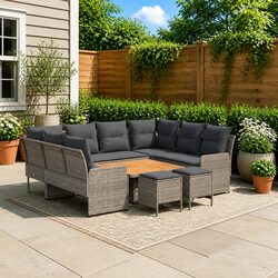 8 Piece Patio Sofa Set with Cushions in Grey