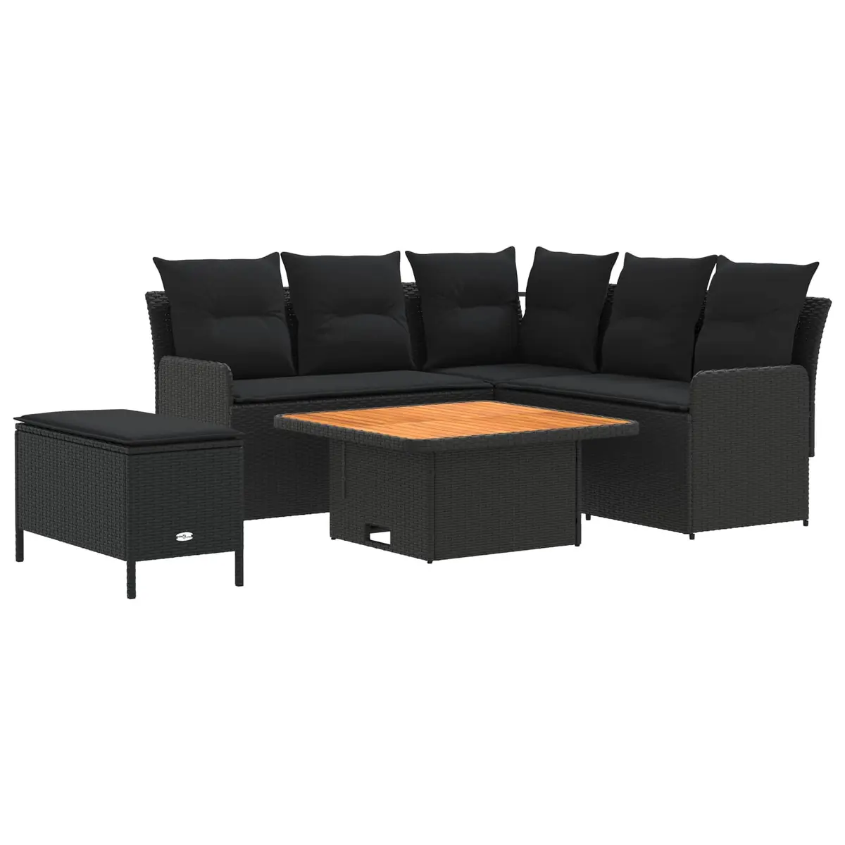 5 Piece Outdoor Indoor Furniture Set Black PE Rattan Sofa Lounge with Cushions
