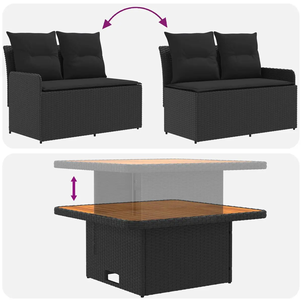 5 Piece Outdoor Indoor Furniture Set Black PE Rattan Sofa Lounge with Cushions