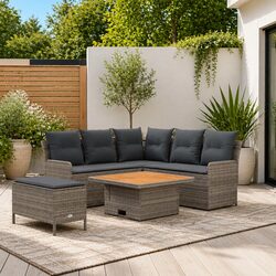 5 Piece Grey Rattan Lounge Sofa Set with Cushions