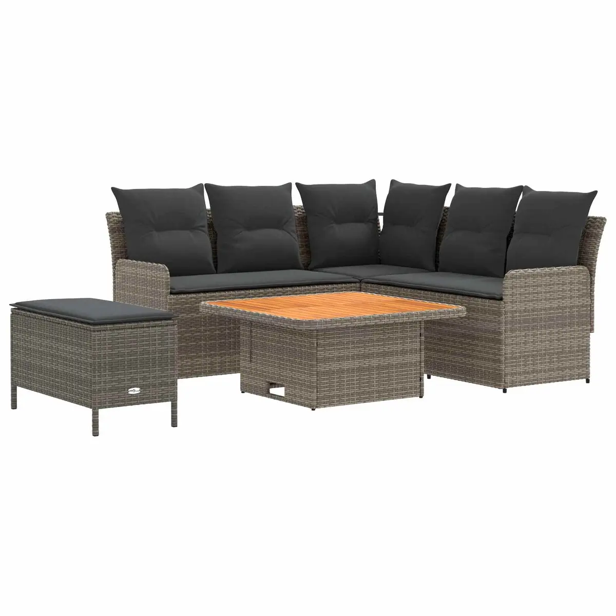 5 Piece Outdoor Indoor Furniture Set Grey Rattan Cushions Acacia Wood Steel Frame