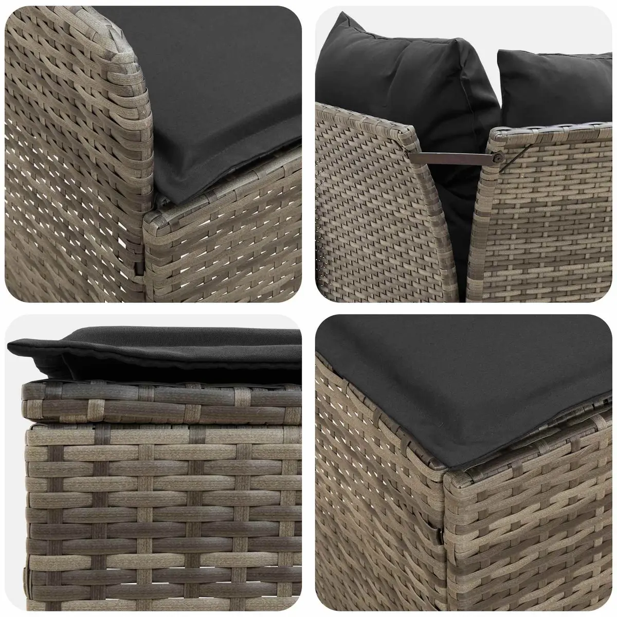 5 Piece Outdoor Indoor Furniture Set Grey Rattan Cushions Acacia Wood Steel Frame