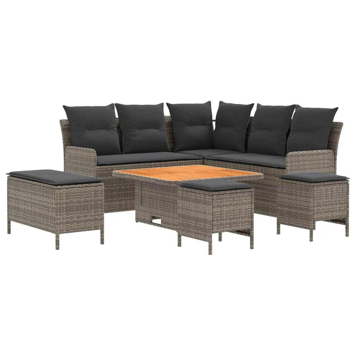 Outdoor Furniture Set Grey PE Rattan 7 Piece Patio Lounge Seating with Cushions