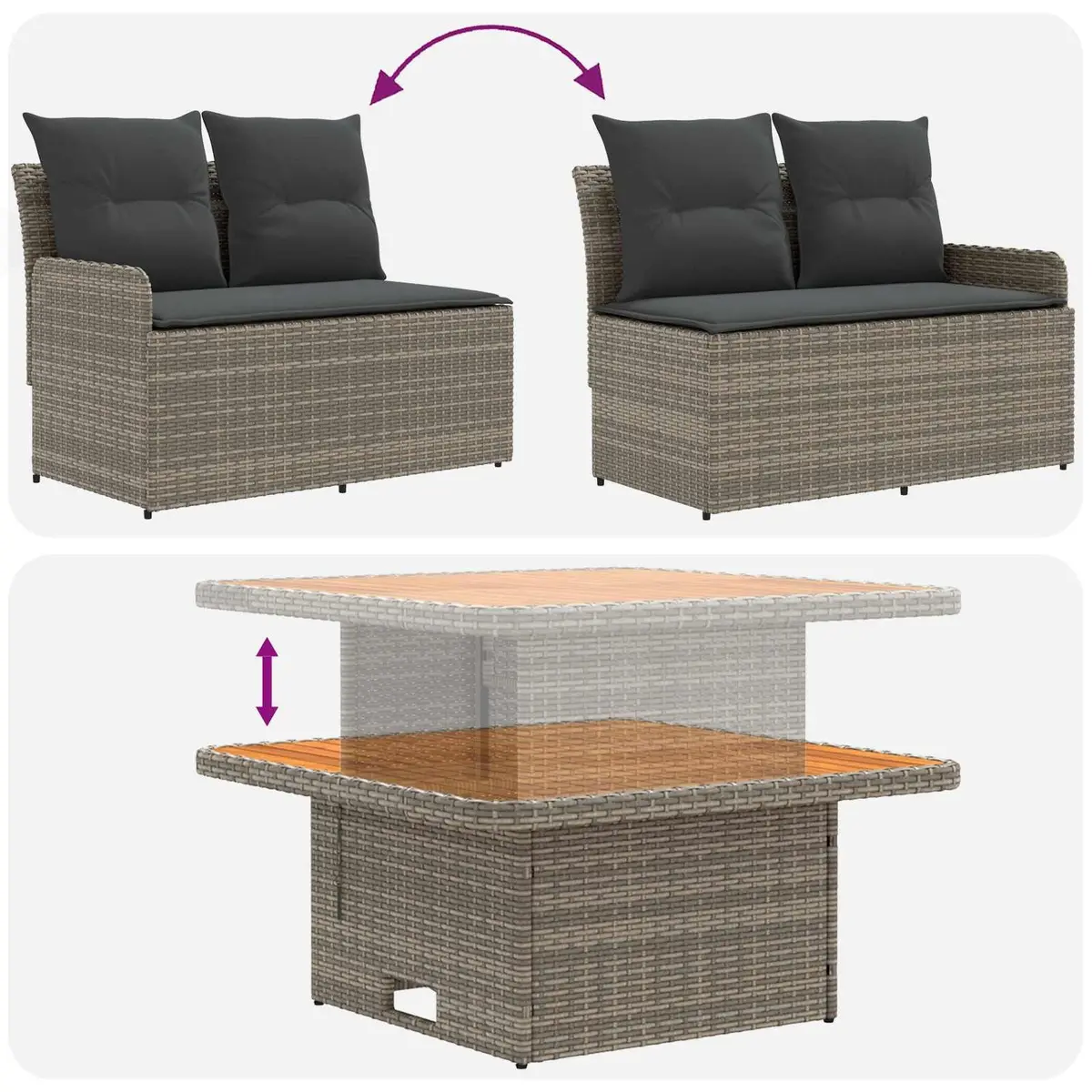 Outdoor Furniture Set Grey PE Rattan 7 Piece Patio Lounge Seating with Cushions