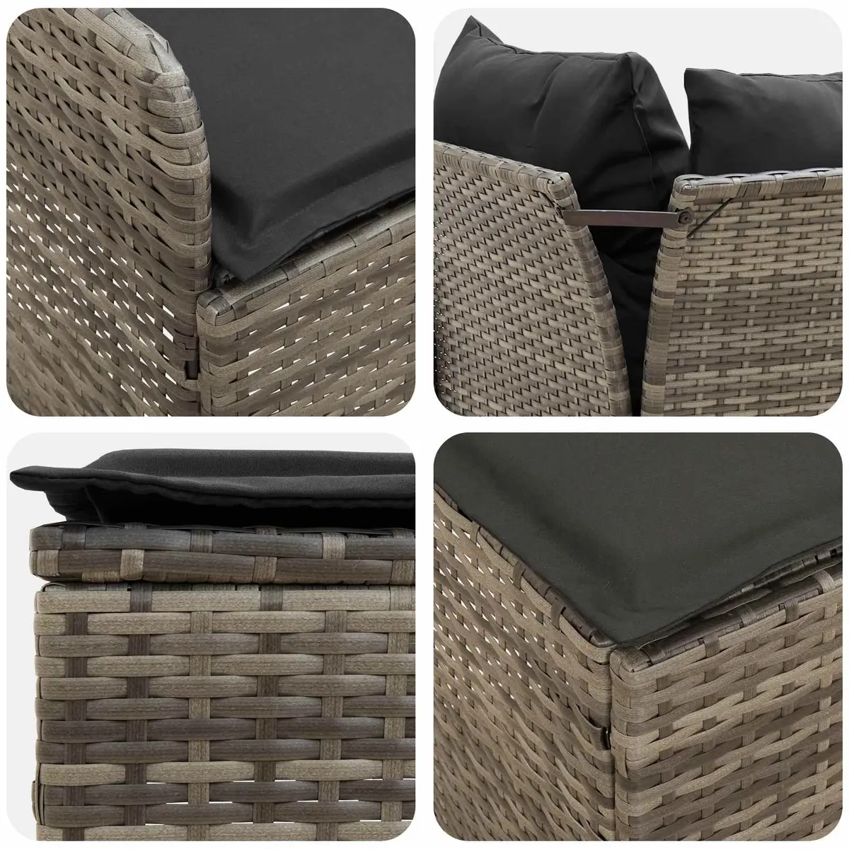 Outdoor Furniture Set Grey PE Rattan 7 Piece Patio Lounge Seating with Cushions