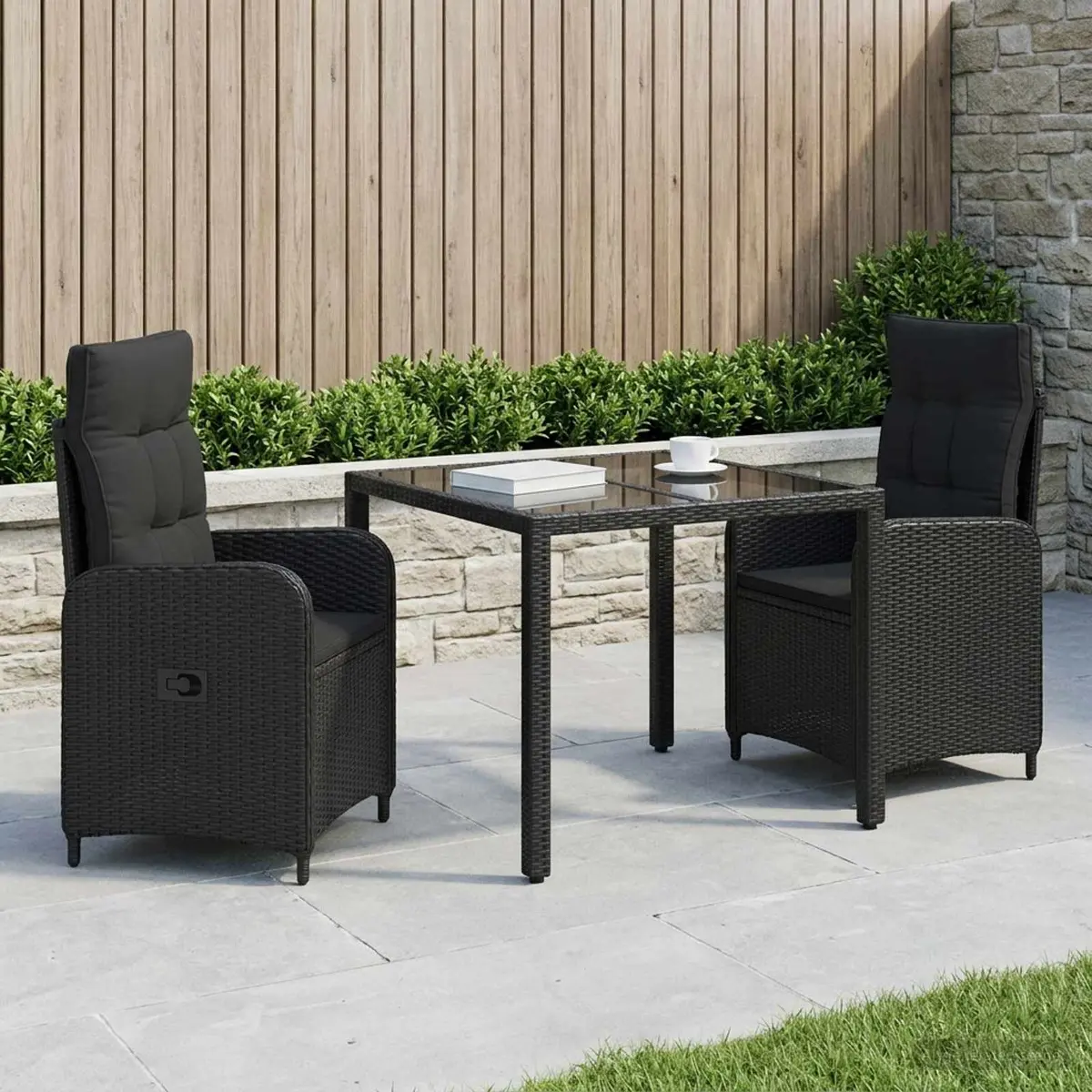 Outdoor Dining Set Black 3 Piece Patio Furniture Steel Rattan