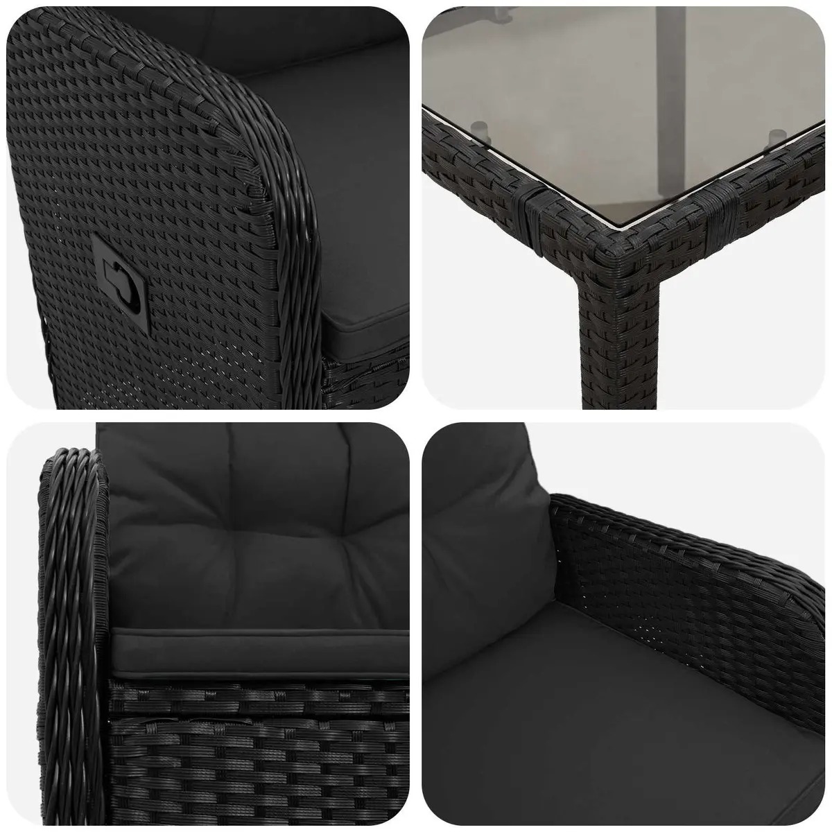 Outdoor Dining Set Black 3 Piece Patio Furniture Steel Rattan