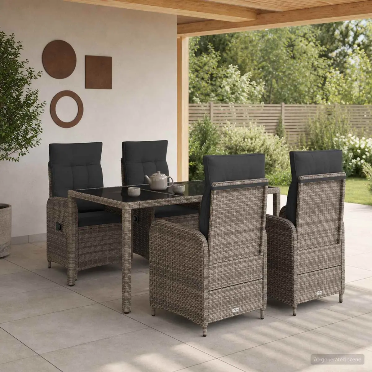 Outdoor Dining Set Grey 5 Piece Patio Furniture Table Chairs Poly Rattan Steel