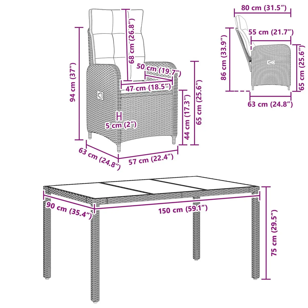 Outdoor Dining Set Grey 5 Piece Patio Furniture Table Chairs Poly Rattan Steel
