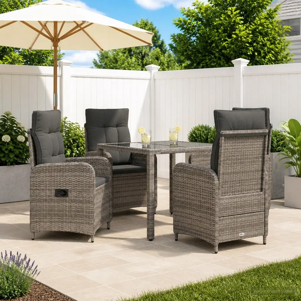 Outdoor Dining Set Grey 5 Piece Patio Furniture Table Chairs Poly Rattan