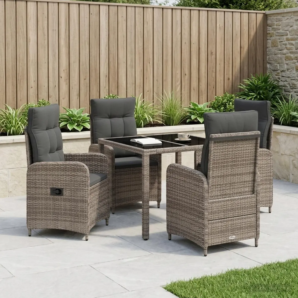 Outdoor Dining Set Grey 5 Piece Patio Furniture Table Chairs Poly Rattan