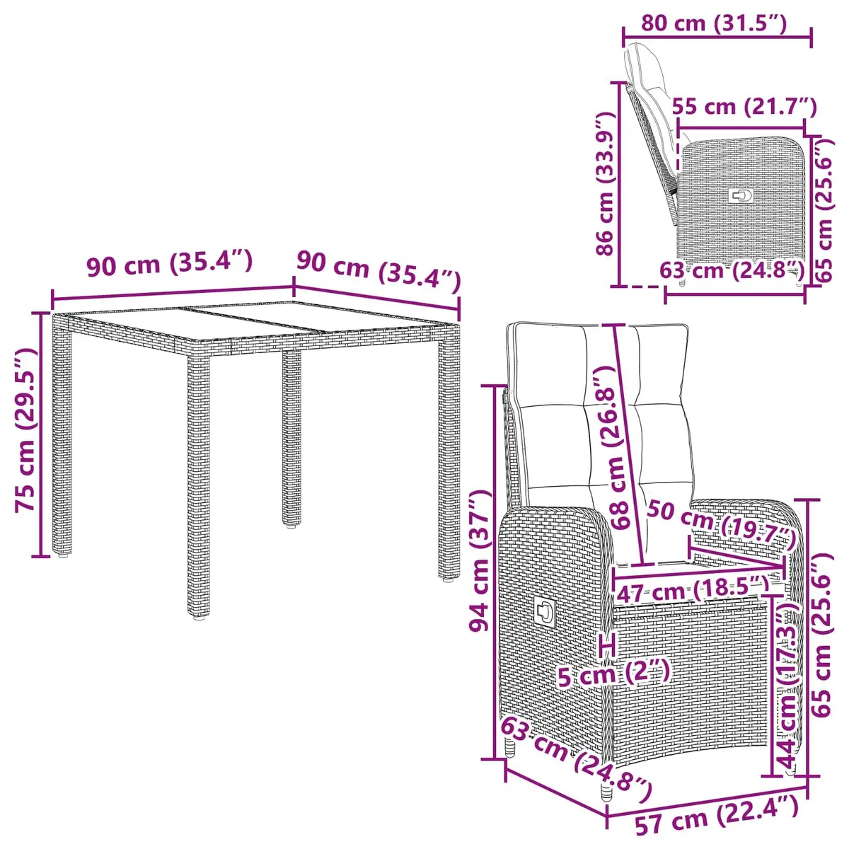 Outdoor Dining Set Grey 5 Piece Patio Furniture Table Chairs Poly Rattan