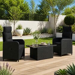 3-Piece Black Poly Rattan Outdoor Dining Set