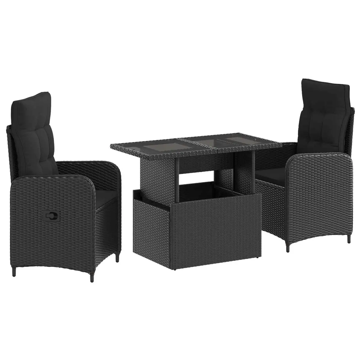 Outdoor Dining Set Black Poly Rattan 3 Piece Garden Furniture
