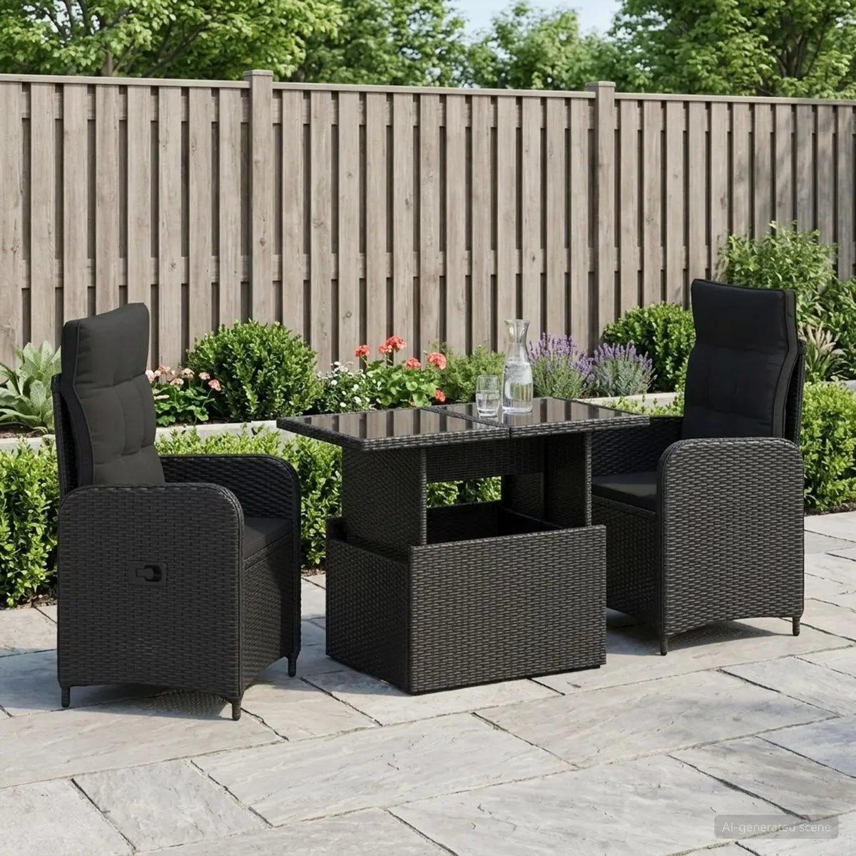 Outdoor Dining Set Black Poly Rattan 3 Piece Garden Furniture