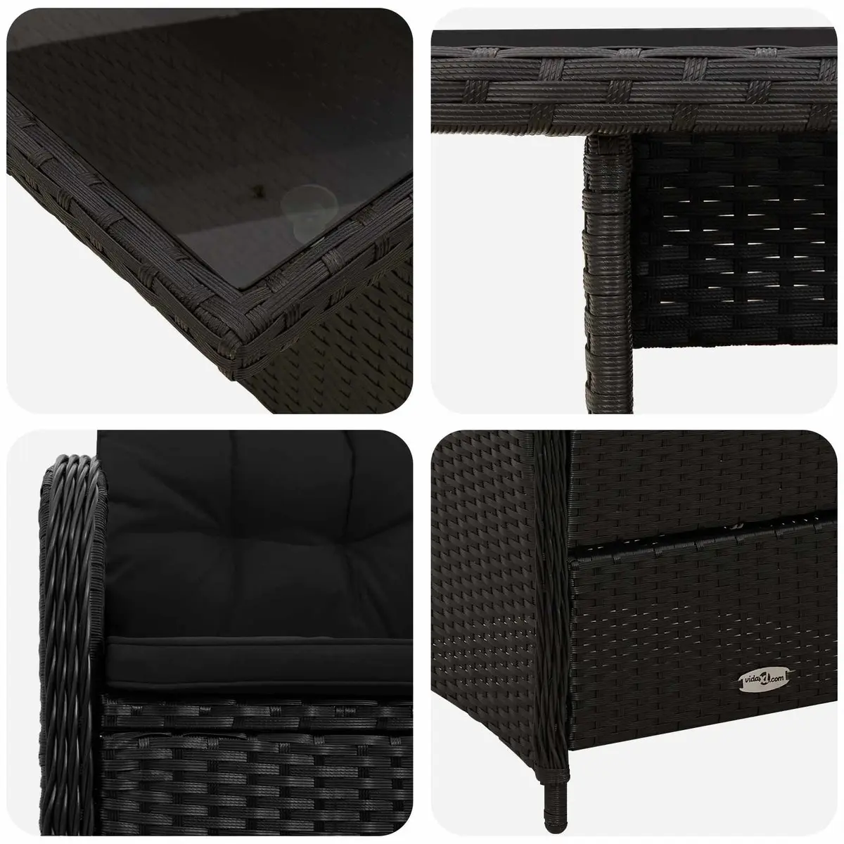 Outdoor Dining Set Black Poly Rattan 3 Piece Garden Furniture