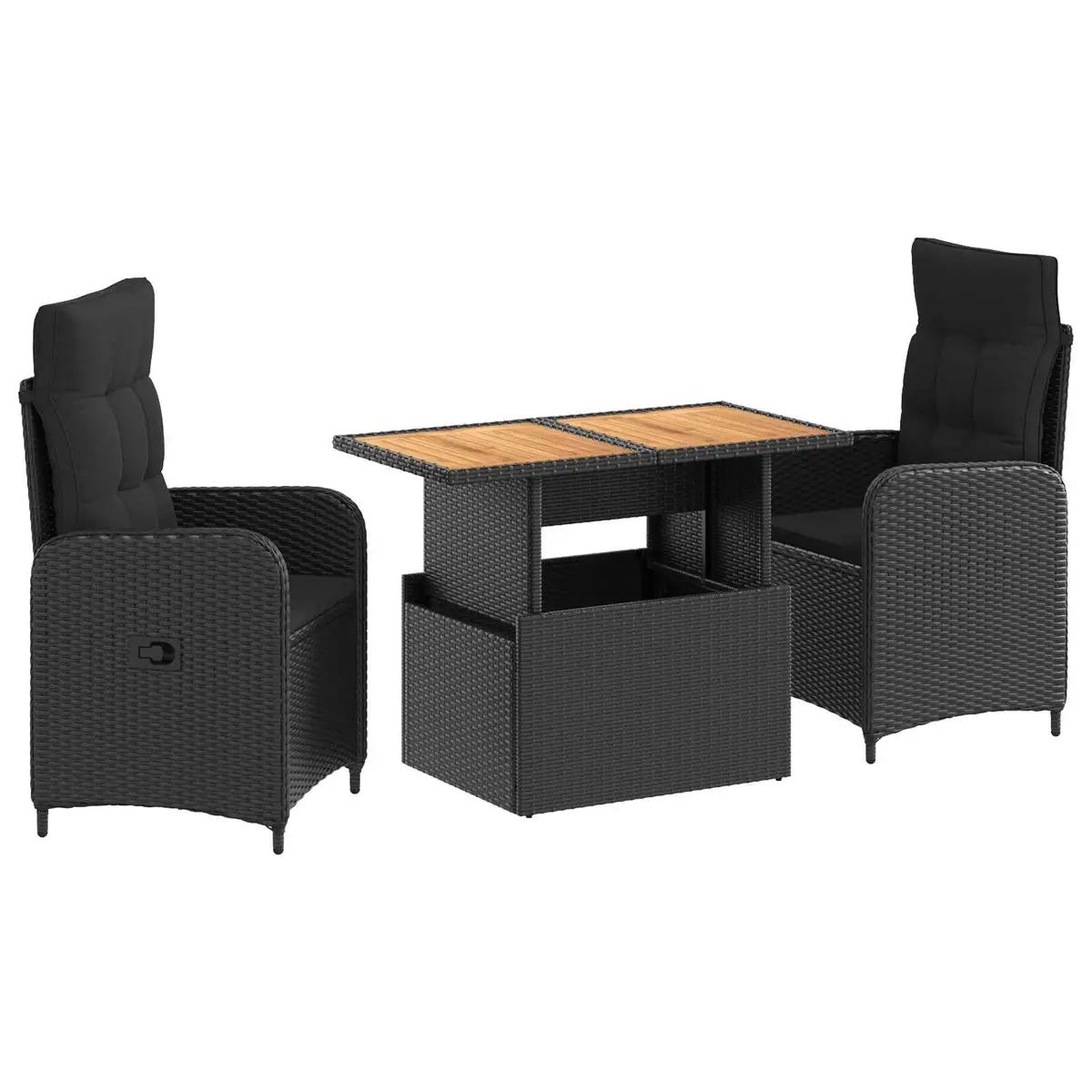 Outdoor Dining Set Black 3 Piece Rattan Poly Steel Garden Furniture