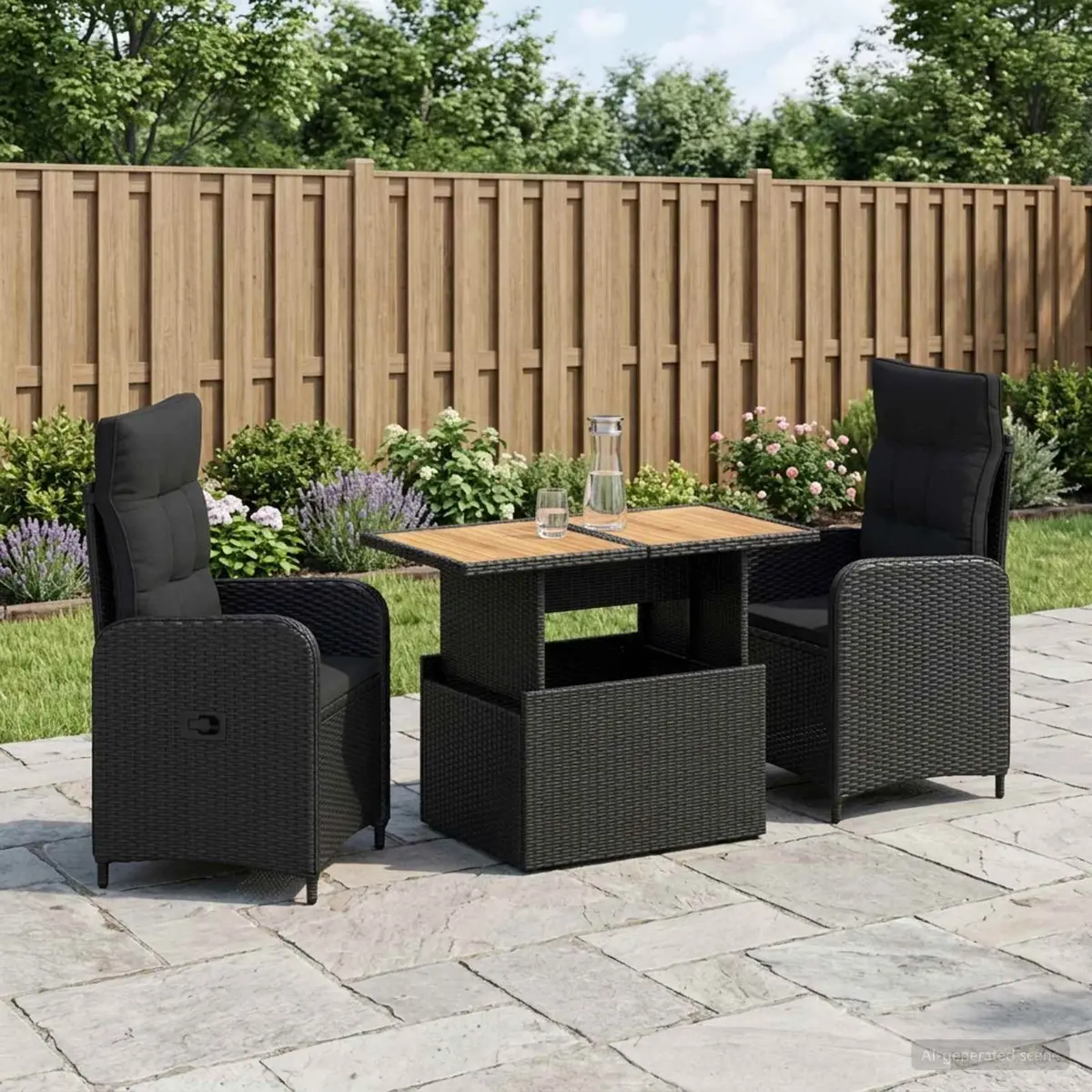 Outdoor Dining Set Black 3 Piece Rattan Poly Steel Garden Furniture