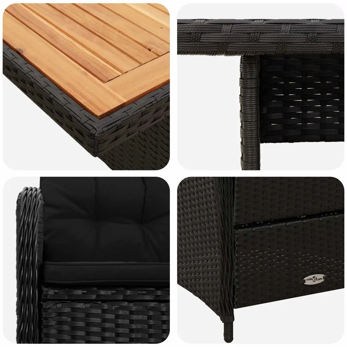 Outdoor Dining Set Black 3 Piece Rattan Poly Steel Garden Furniture
