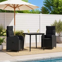 3-Piece Outdoor Sofa Table Set in Black PE Rattan