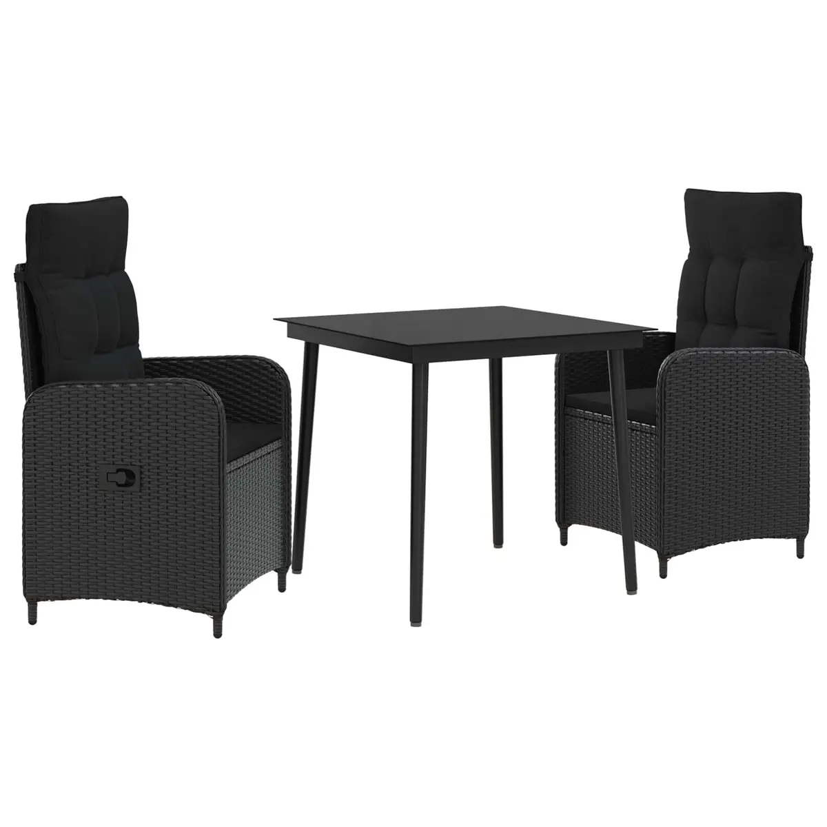 Outdoor Sofa Table Set Black PE Rattan Steel Frame 3 Piece