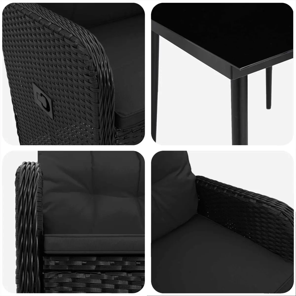 Outdoor Sofa Table Set Black PE Rattan Steel Frame 3 Piece