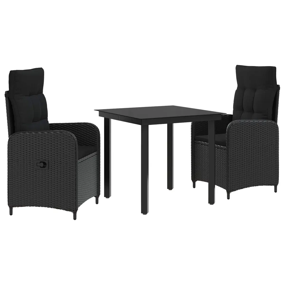 Garden Dining Set Black PE Rattan 3 Piece Outdoor Table Chairs Patio Furniture Set