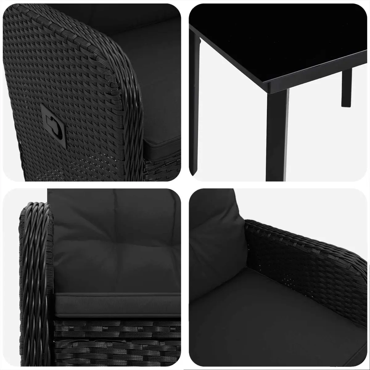 Garden Dining Set Black PE Rattan 3 Piece Outdoor Table Chairs Patio Furniture Set