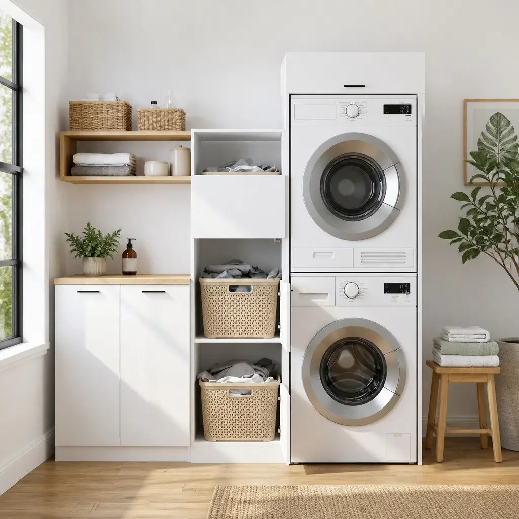 White Laundry Cabinet Set for Home Storage